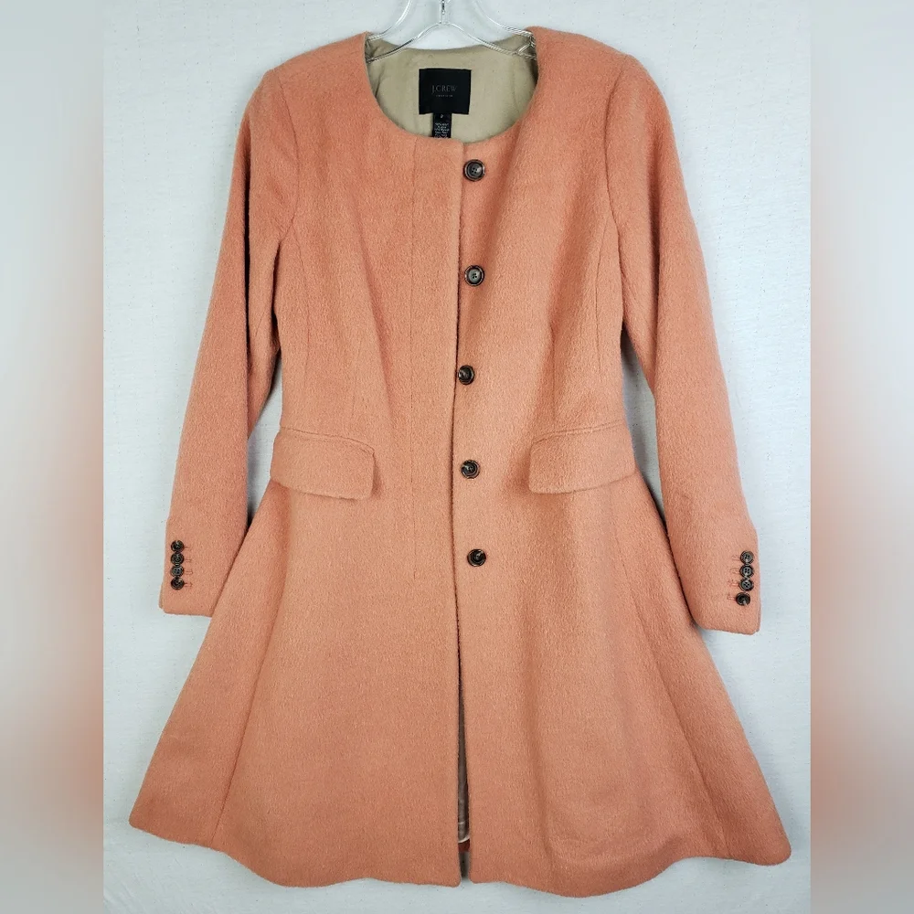 J CREW Collection Wool Alpaca Coat Classic Preppy size 2 Peach A-line Peplum - Picture 2 of 13